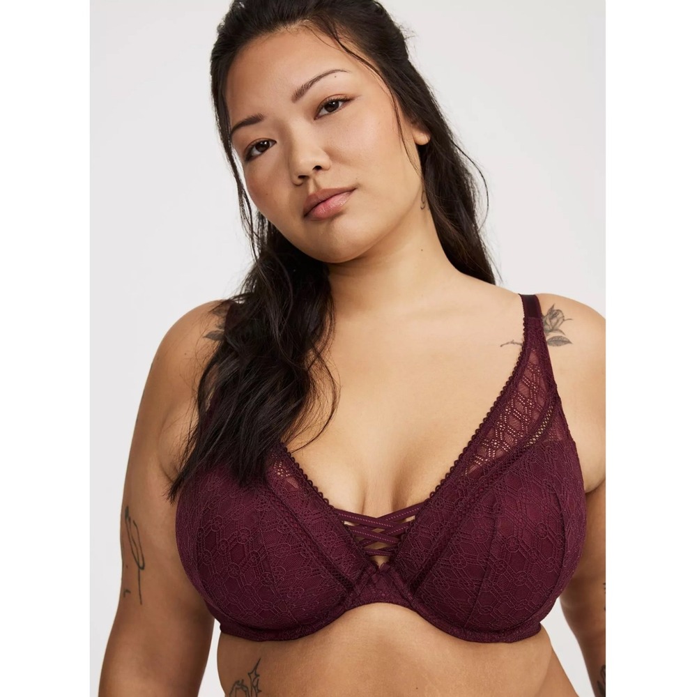 Torrid Women's XO Burgundy Plunge Push-Up High Apex Bra Plus Size 42DD